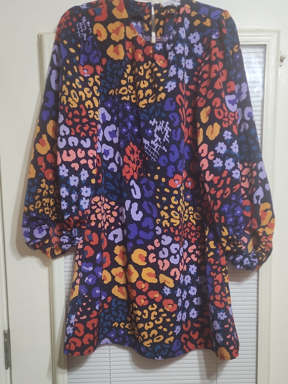 Mud Pie Black Dress with Red, Purple, Yellow, Pink and Blue Prints